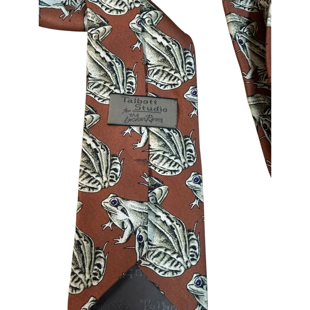 Talbot Studio Frog Print Silk Necktie Brown‎ Green Men's Fashion Accessory